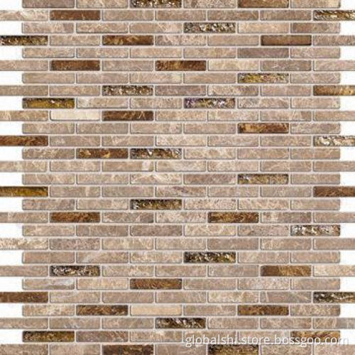 Crystal and Stone Glass Mosaic Tile, Glass Mix Natural Marble Stone, 10-color, Sized 292 x 282mm